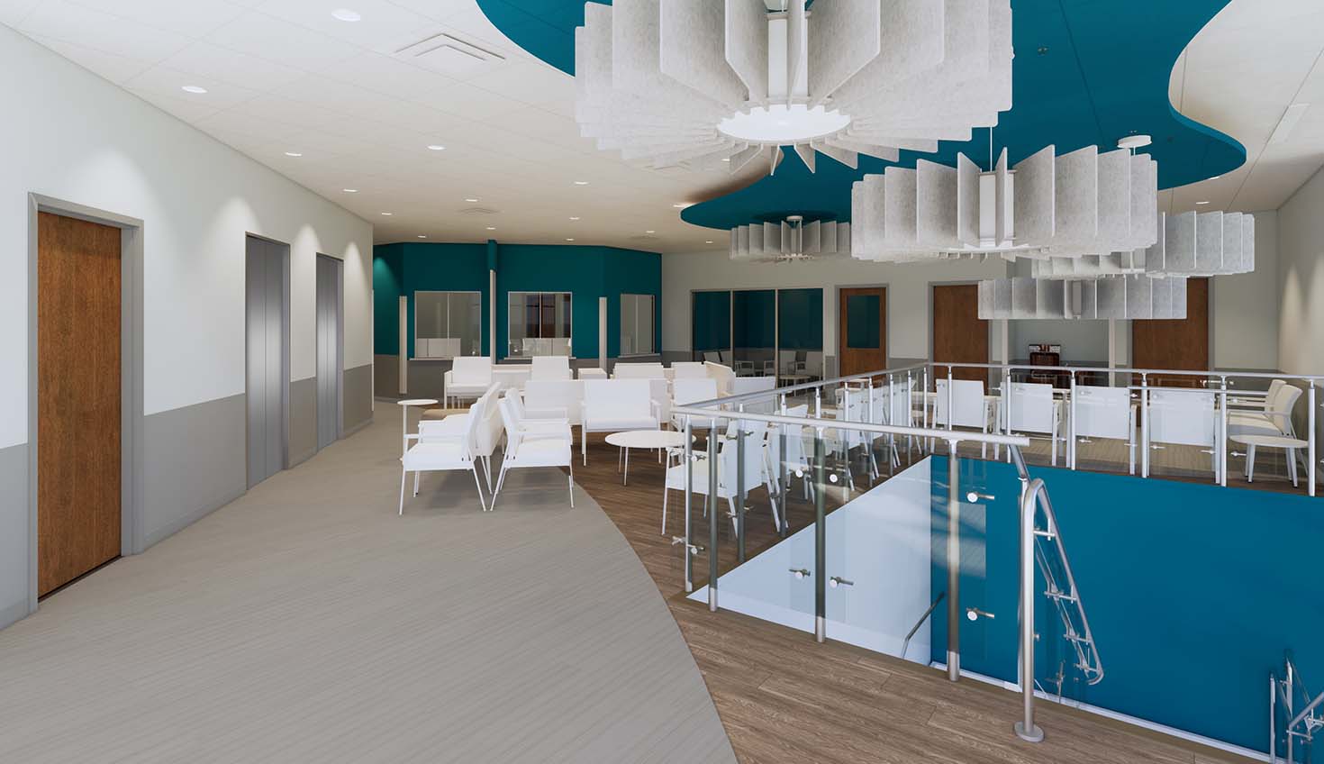 a large room with a pool inside of it