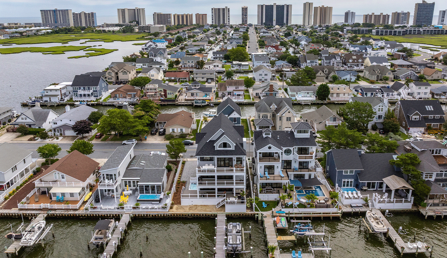 an aerial view of a residential area in a city