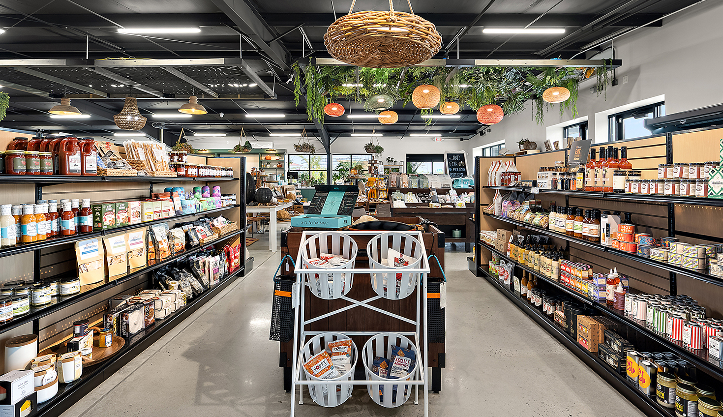 a store filled with lots of shelves filled with food